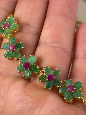 11.55ct Ruby Emerald 
adjustable Bracelet 14k yellow Gold over Sterling 11ct